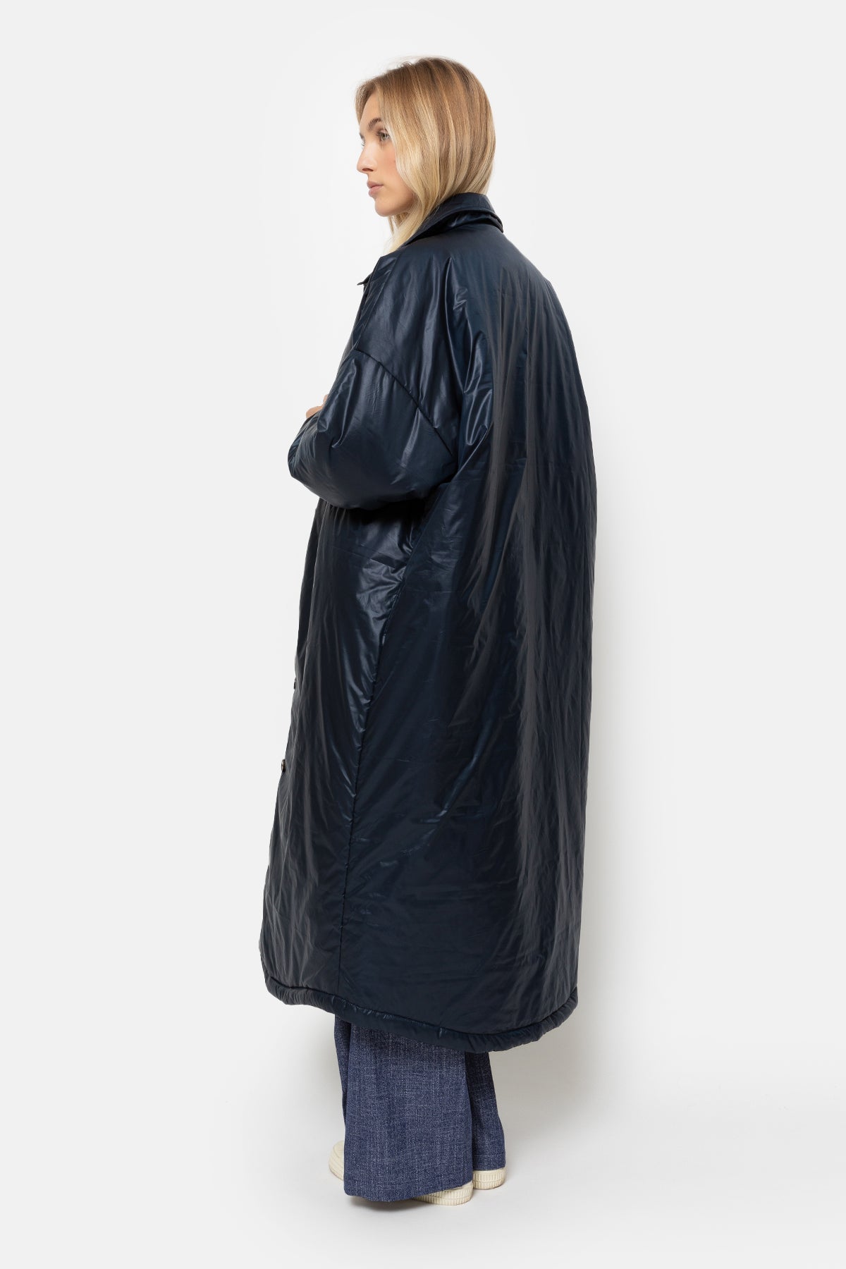 Lalee Navy Long Duffel Coat | Night Sky Blue