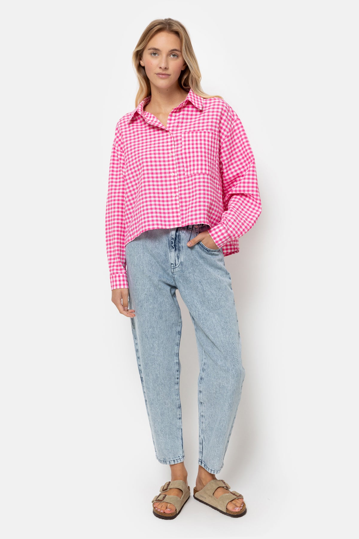 Lilian Cropped Shirt | Pink Checked