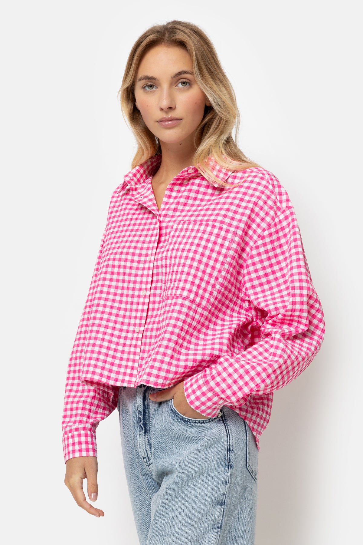 Lilian Cropped Shirt | Pink Checked