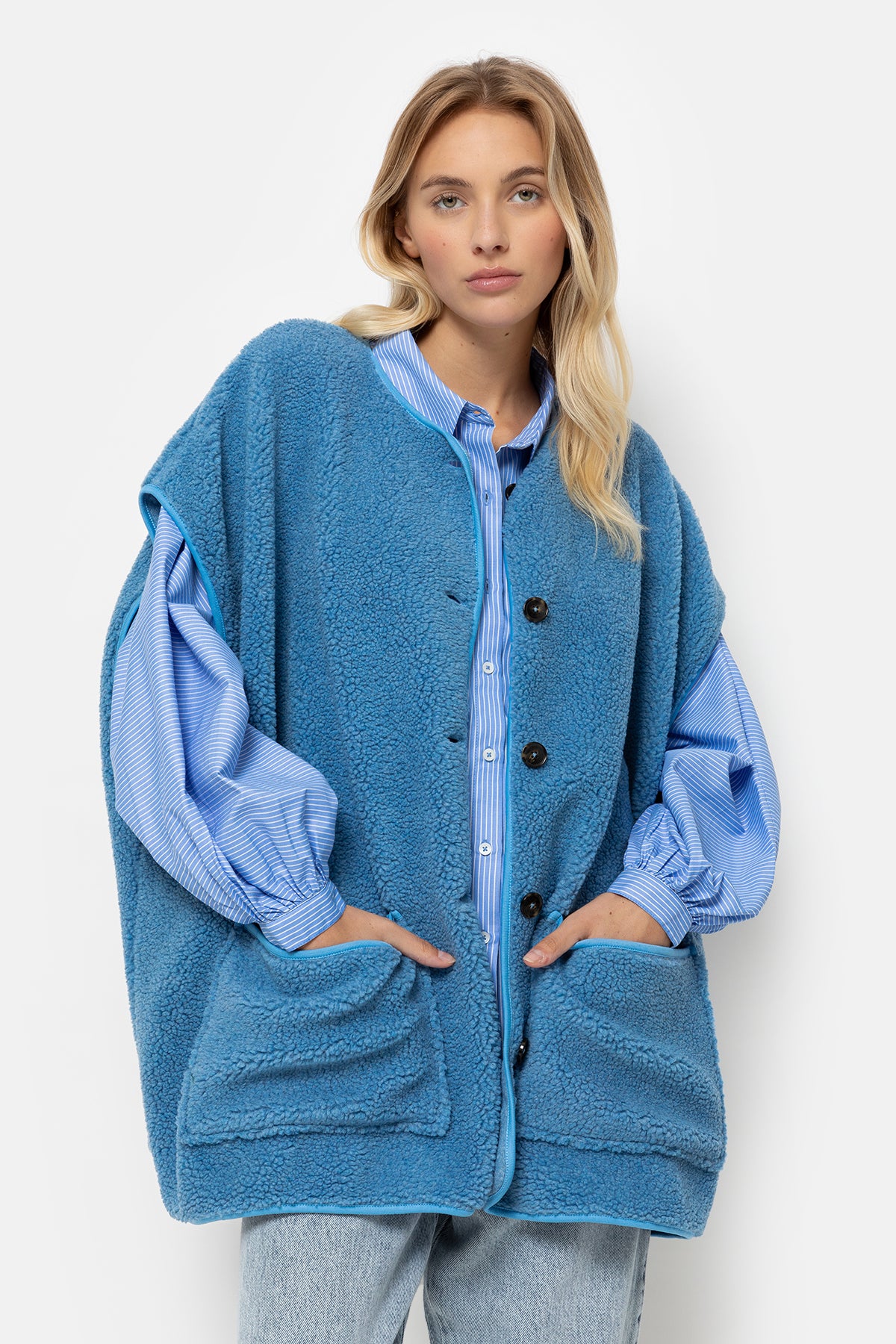 Ines Teddy Oversized Jacket | Blue