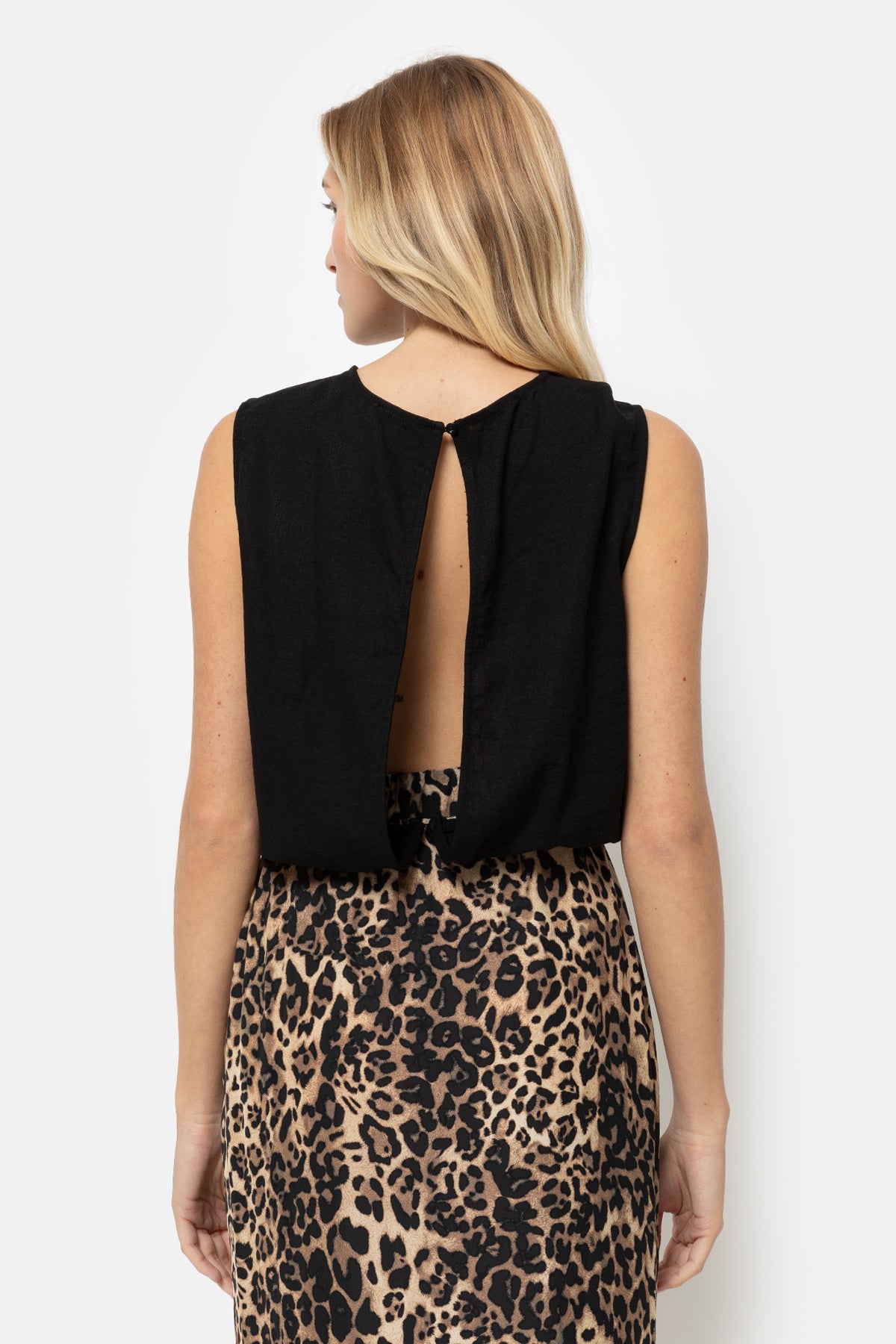 Lina Sleeveless Linen Top | Black