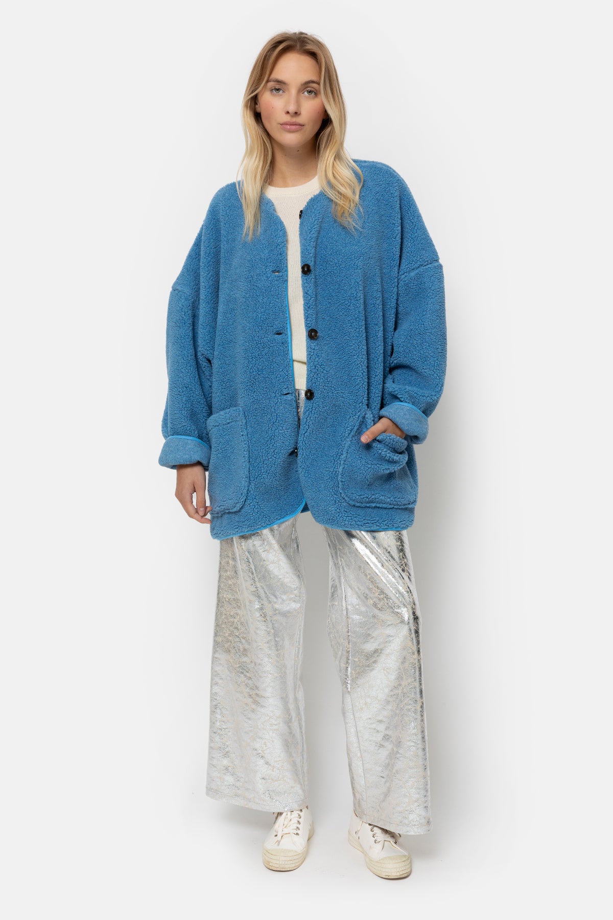 Hannah Teddy Oversized Jacket | Blue