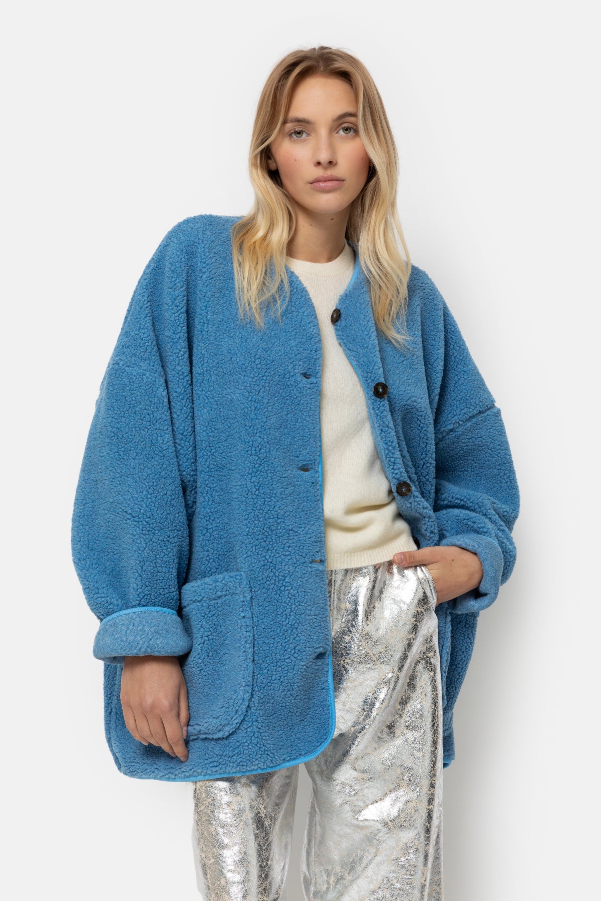 Hannah Teddy Oversized Jacket | Blue