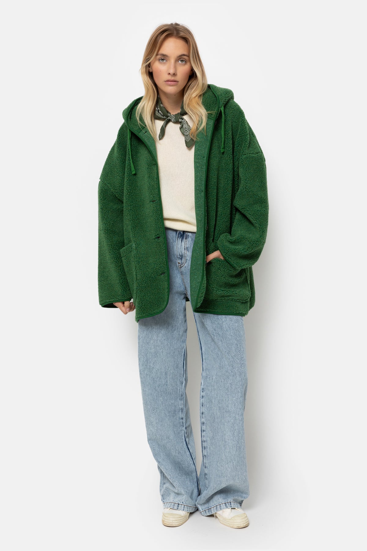 Kenji Teddy Oversized Hoodie Jacket | Green