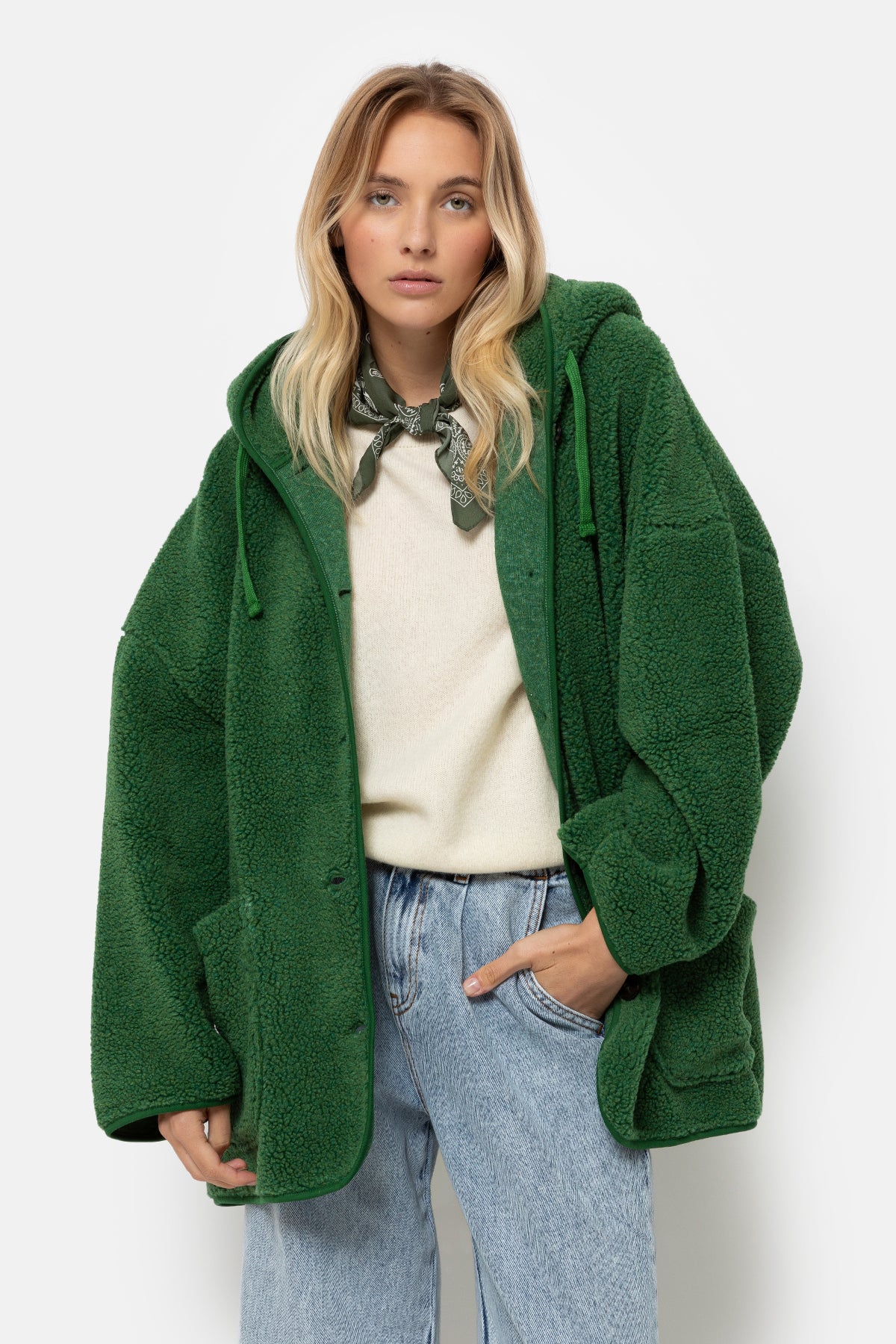 Kenji Teddy Oversized Hoodie Jacket | Green