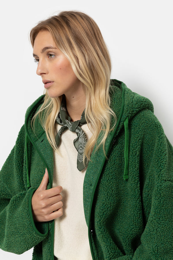 Kenji Teddy Oversized Hoodie Jacket | Green