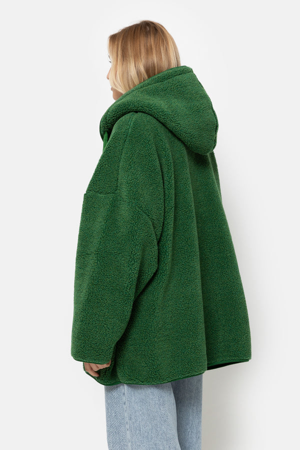 Kenji Teddy Oversized Hoodie Jacket | Green