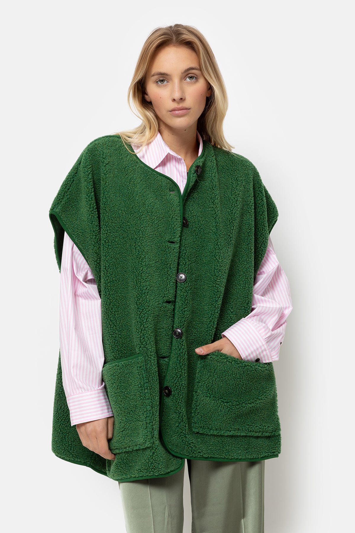 Ines Teddy Oversized Jacket | Green