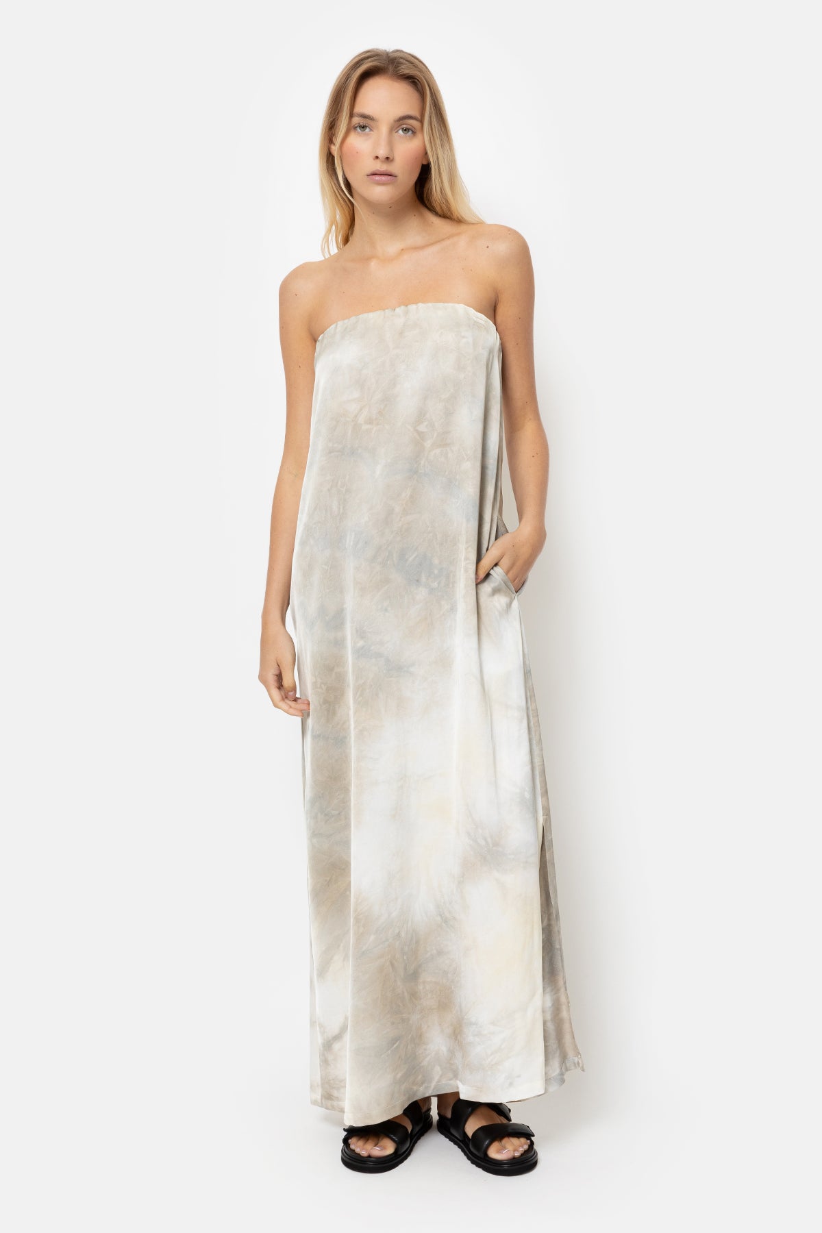 Louise Off-the-shoulder Dress | Beige Tie & Dye