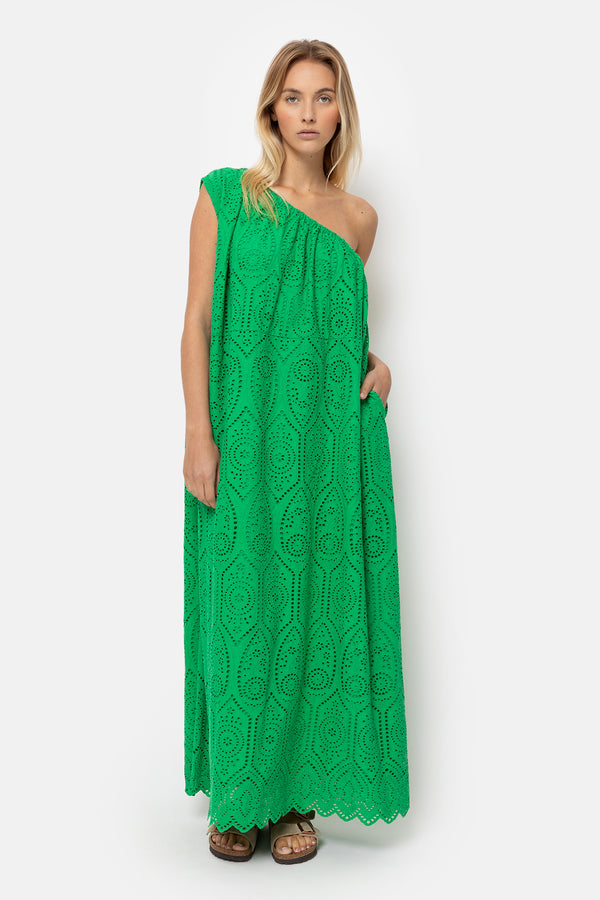 Lourose One-Shoulder Dress | Vert brodé