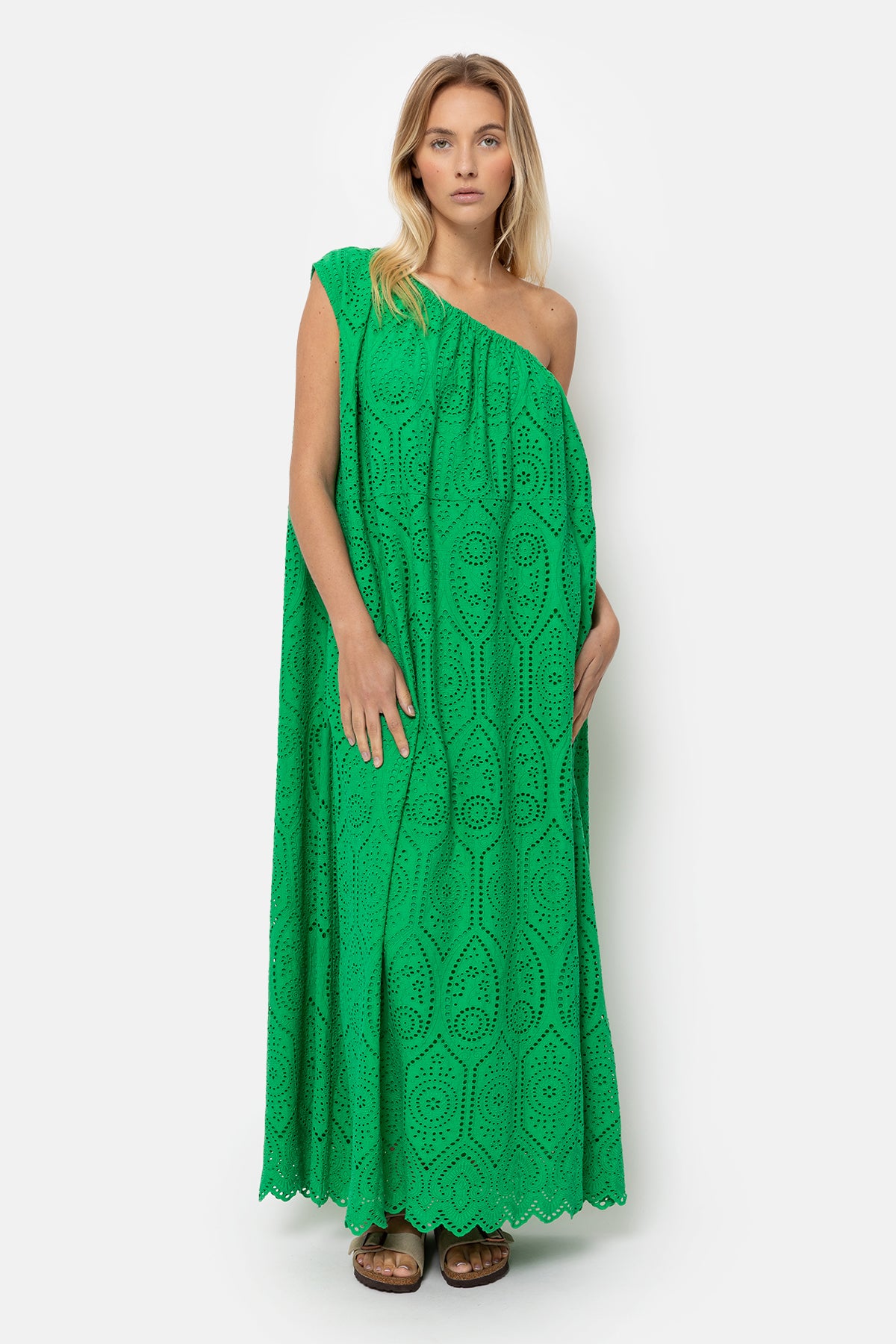 Lourose One-Shoulder Dress | Vert brodé