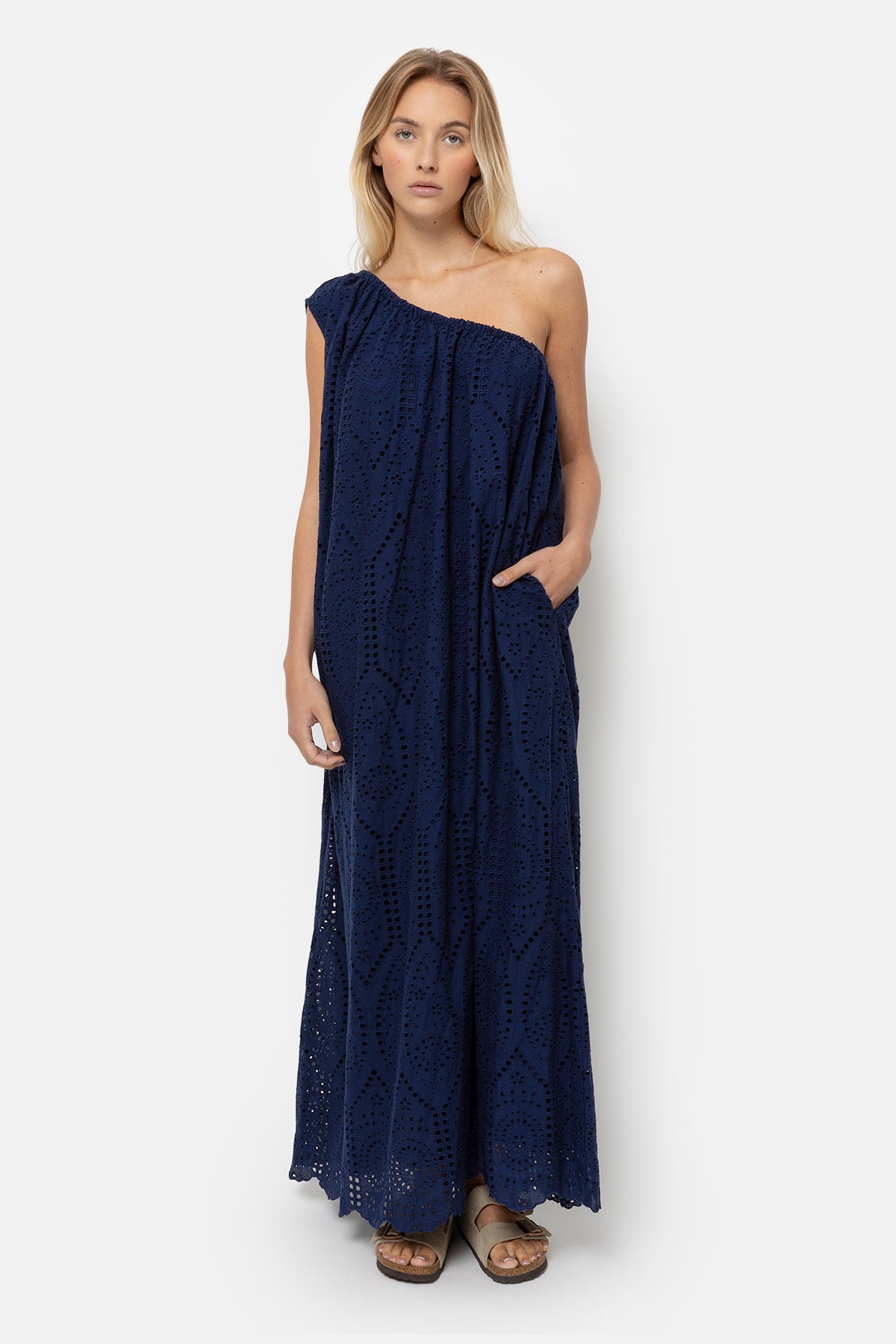 Lourose One-Shoulder Dress | Bleu brodé