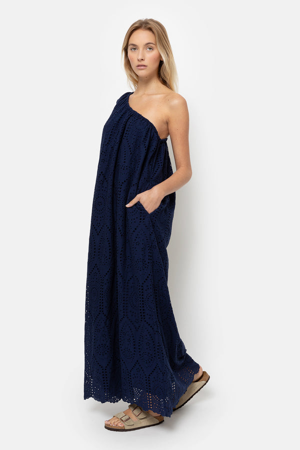 Lourose One-Shoulder Dress | Bleu brodé