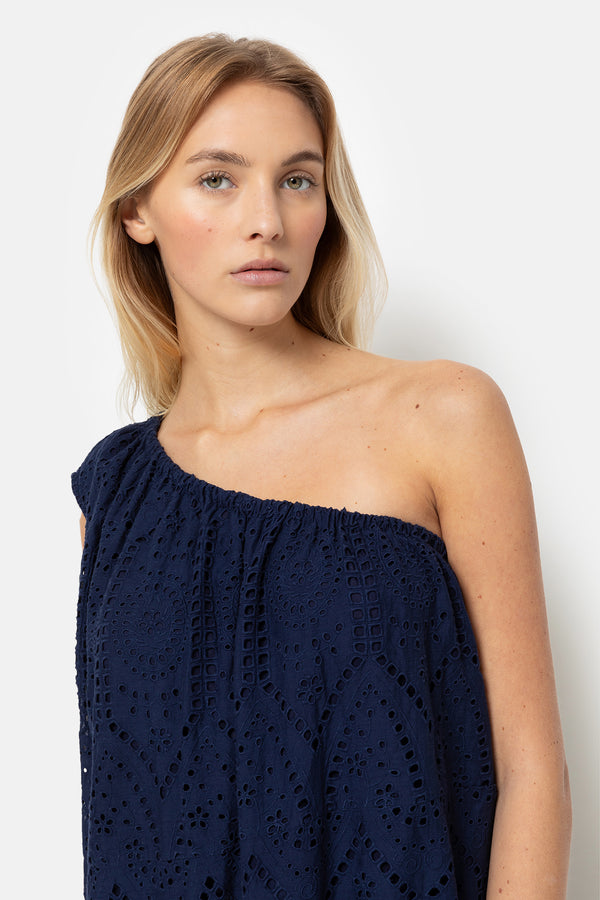 Lourose One-Shoulder Dress | Bleu brodé