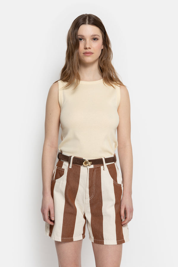 Short Nanny Rayé | Blanc & Camel