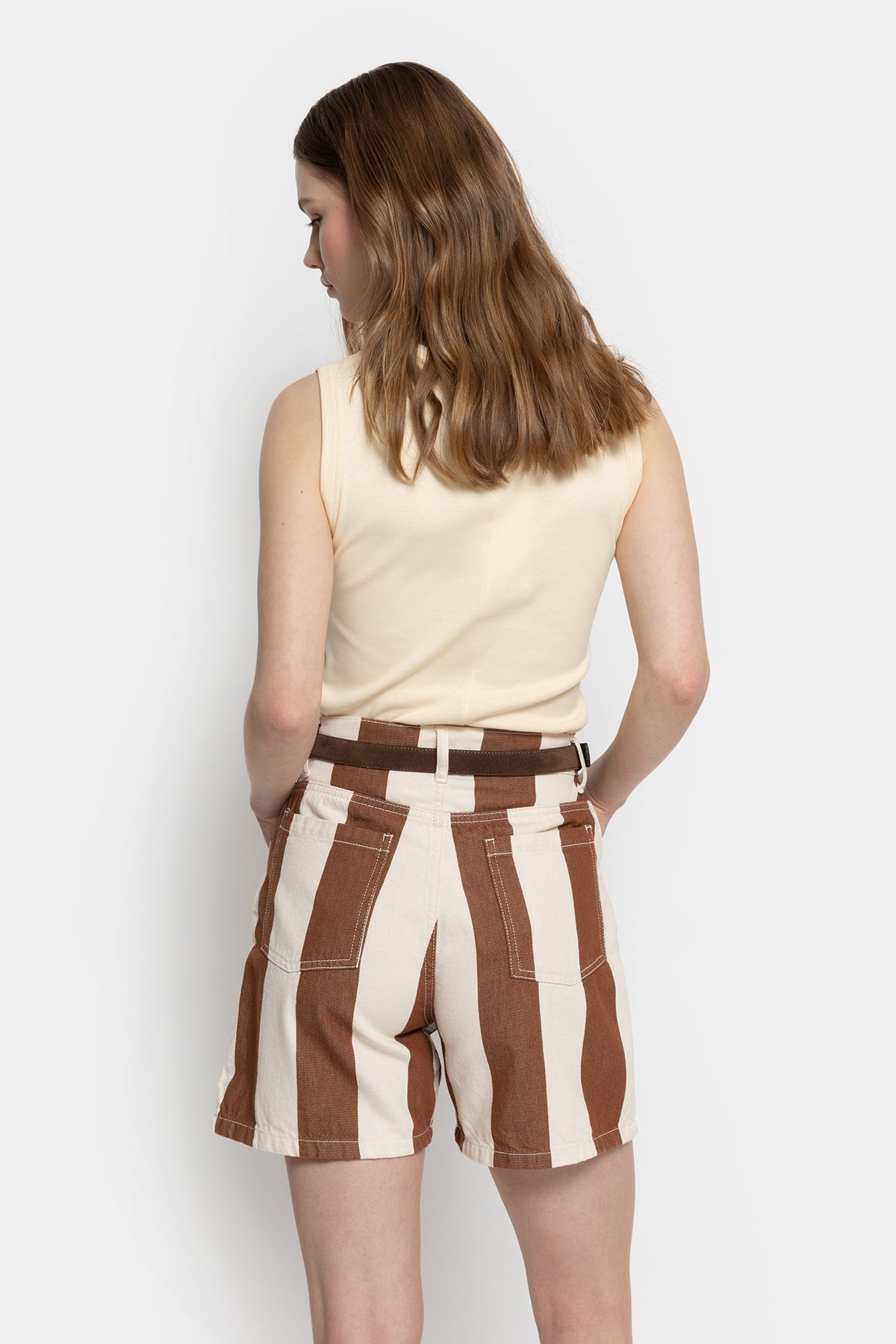 Short Nanny Rayé | Blanc & Camel