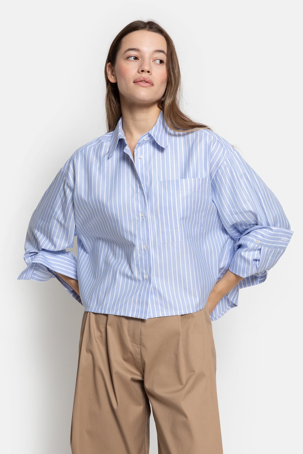 Ocean Cropped Shirt | Light Blue Striped
