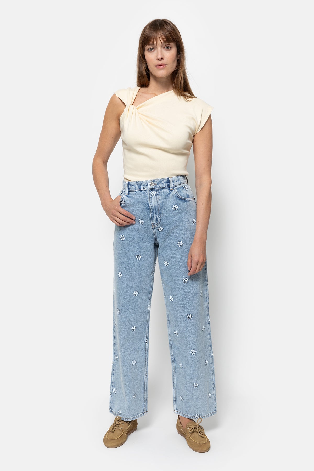 Mimi Straight Denim | Denim Blue Embroidered