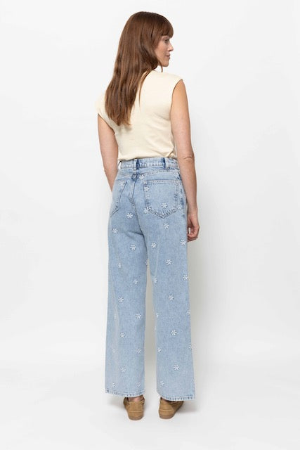 Mimi Straight Denim | Denim Blue Embroidered