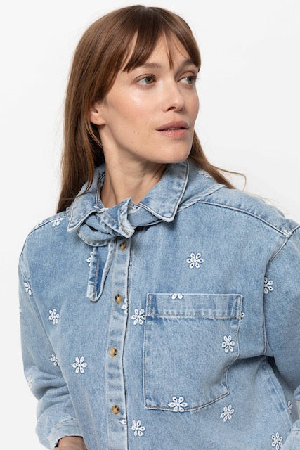 Nobody Shirt With Removable Scarf | Denim Blue flowers