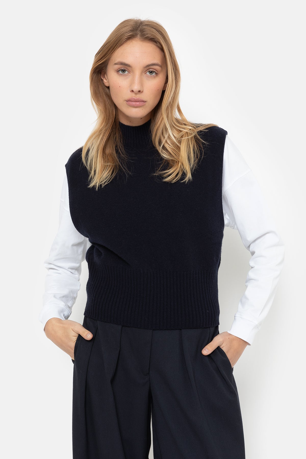 Minda Pull Sans Manches en Maille | Bleu