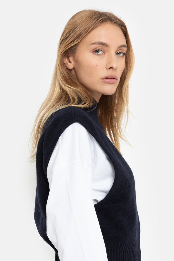 Minda Pull Sans Manches en Maille | Bleu