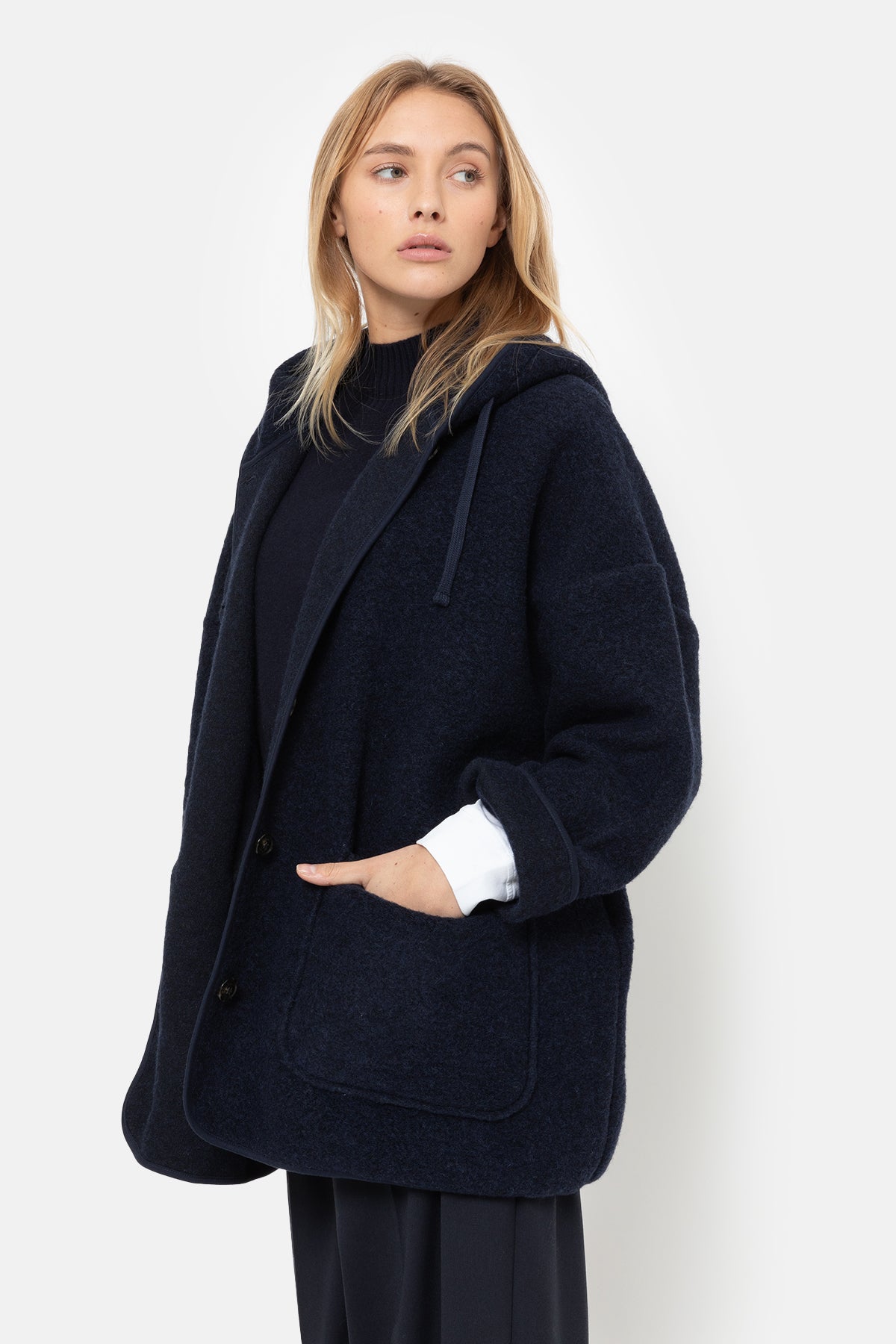 Kenji Wooly Hoodie Jacket | Navy Blue – Âme antwerp