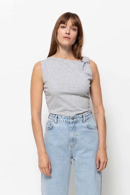 T-shirt Nutty, avec nœud | Gris Chiné