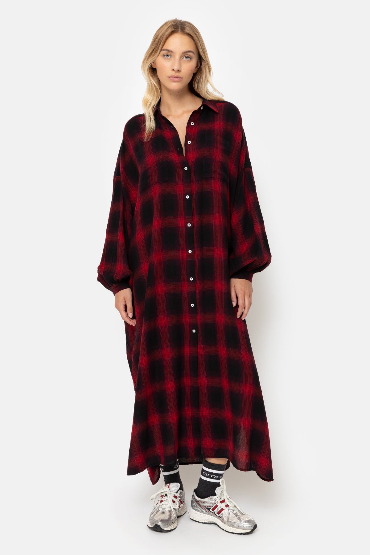  Kepi robe Robe chemise | Flanelle à carreaux rouge