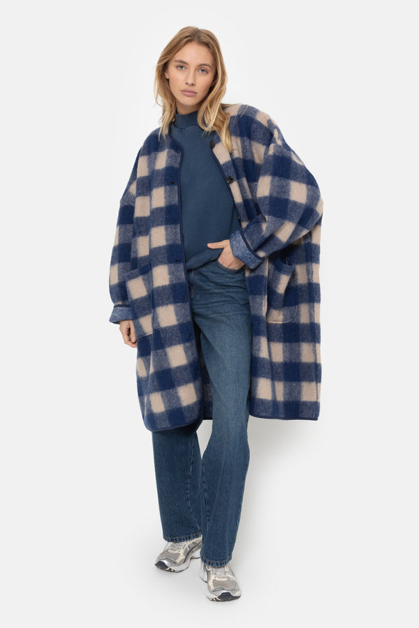 Manteau Mahaut | Bleu & Beige à Carreaux