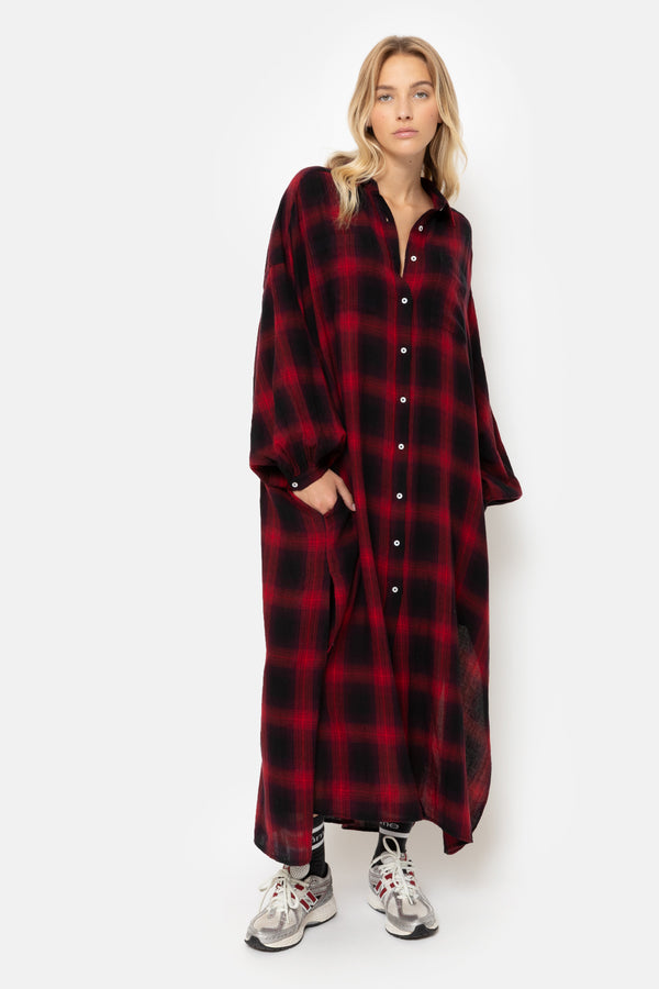  Kepi robe Robe chemise | Flanelle à carreaux rouge