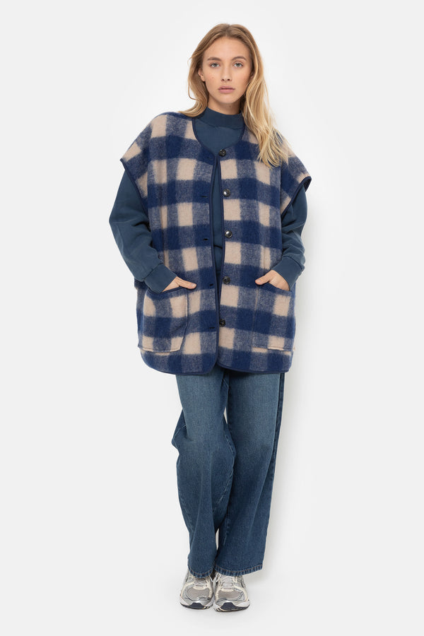 Ines Wooly Veste oversize | Bleu & Beige à Carreaux