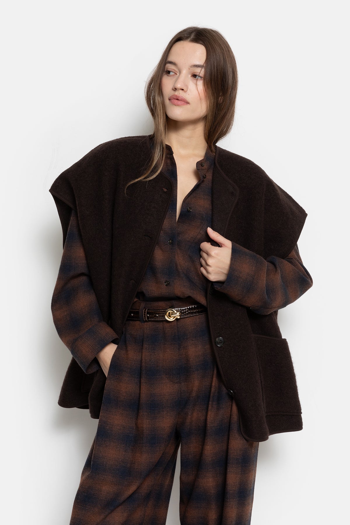 Marta Pleated Pants | Brown checks