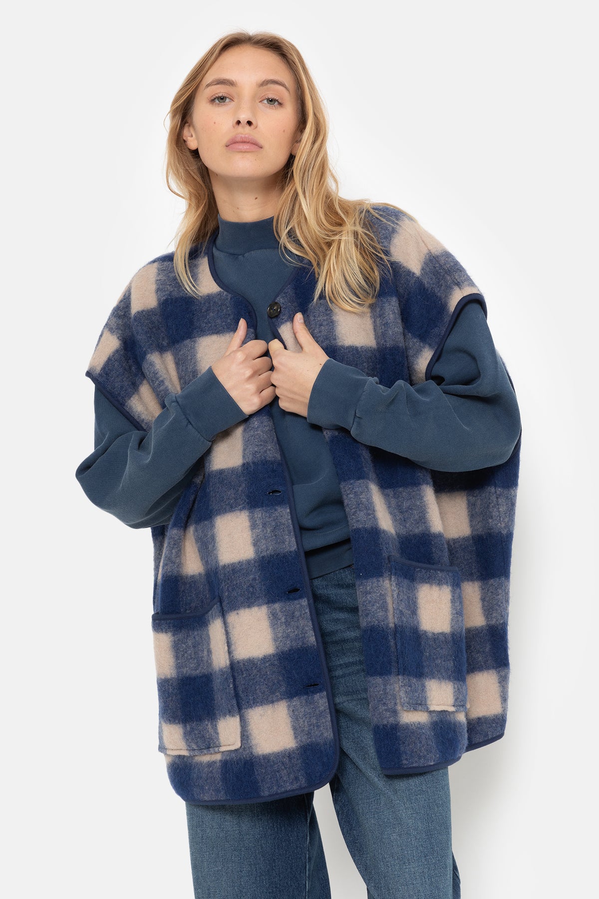 Ines Wooly Veste oversize | Bleu & Beige à Carreaux