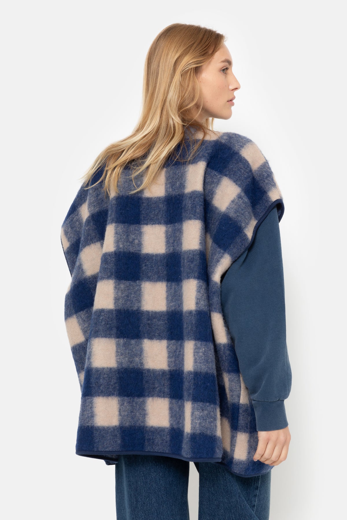 Ines Wooly Veste oversize | Bleu & Beige à Carreaux