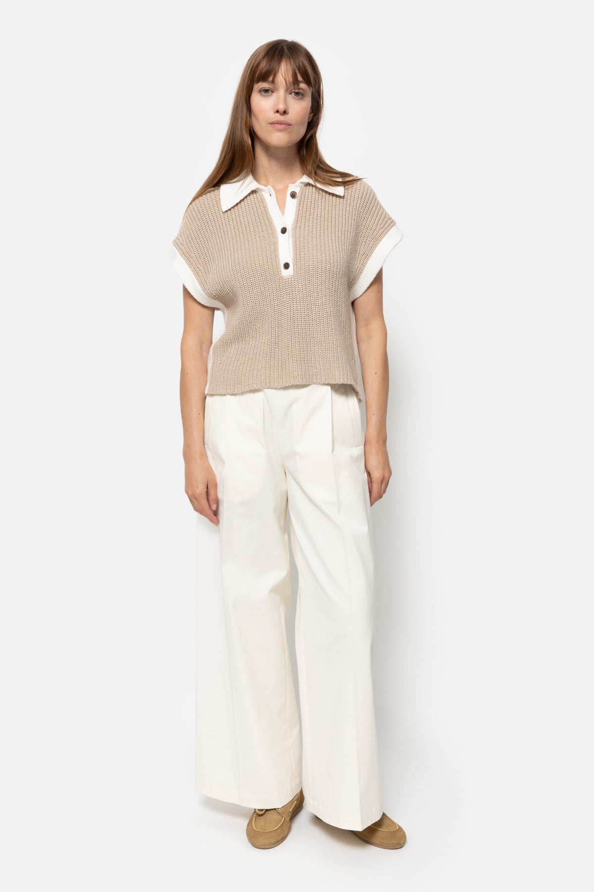 Louchka Polo Sweater | Beige & White