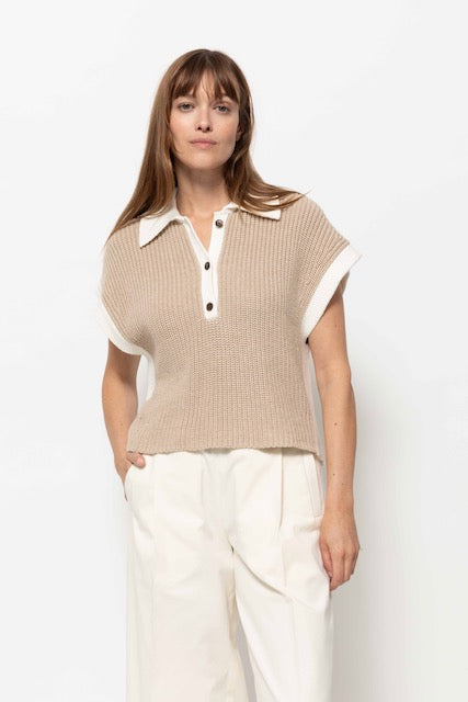 Louchka Polo Sweater | Beige & White