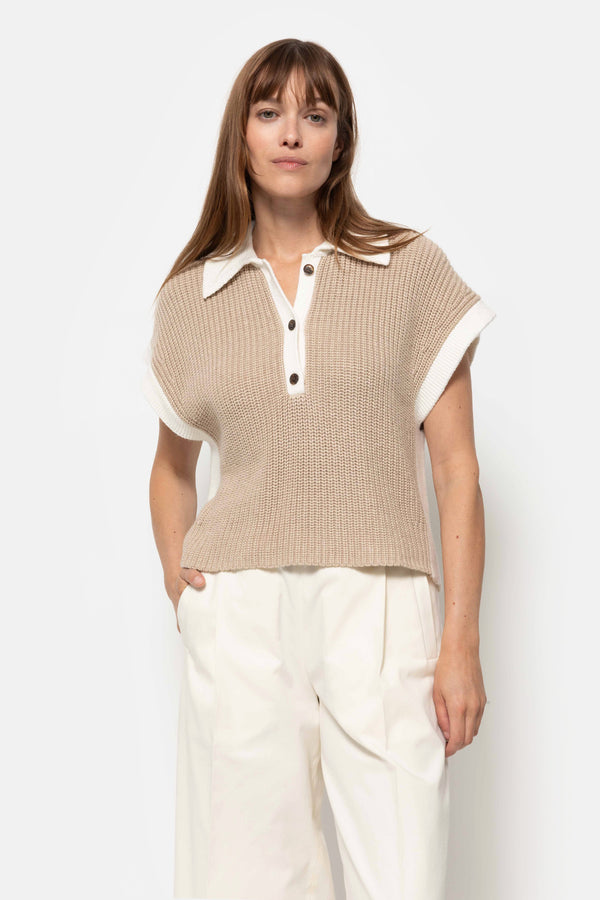 Polo Louchka | Beige & Blanc
