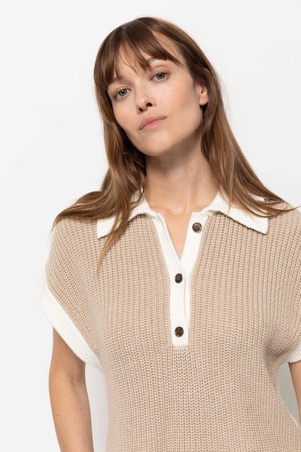 Louchka Polo Sweater | Beige & White
