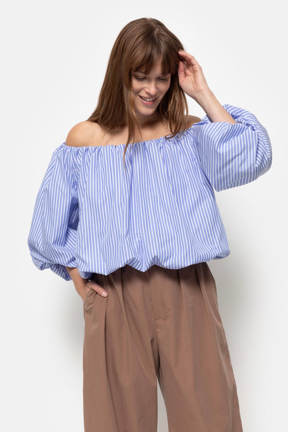 Top Now rayé épaules dénudées | Bleu & Blanc