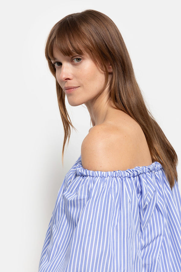 Top Now rayé épaules dénudées | Bleu & Blanc