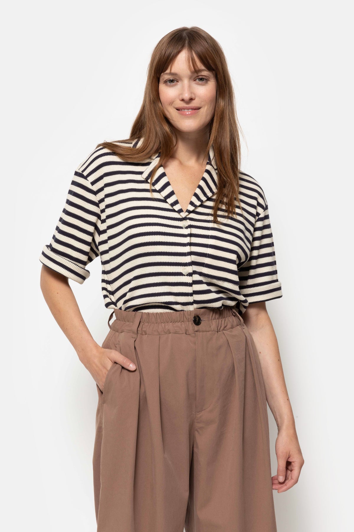 Chemise Nolly en maille | Rayures Bleu & Écru