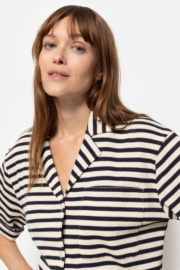 Chemise Nolly en maille | Rayures Bleu & Écru