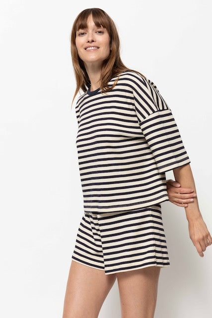 T-shirt Klaxon | Maille Bleu & Écru