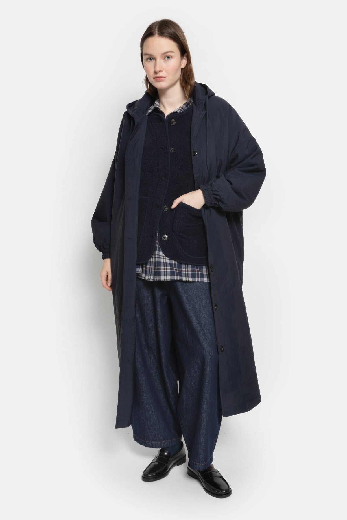 Morgan Long Coat with Hoodie | Navy