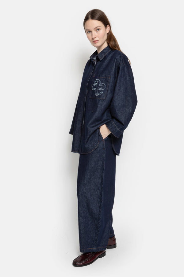 Okay Puffy Denim Pants | Dark Blue