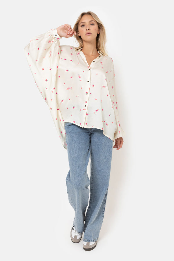 Henriette Shirt | Off White with Flowers