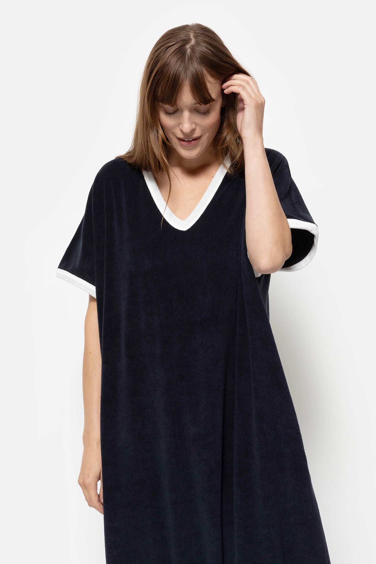 Folie Sponge Kaftan Dress |Navy