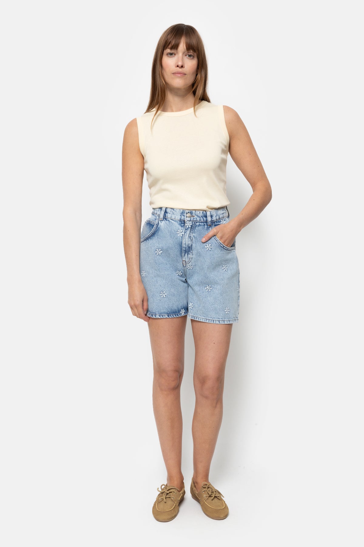 Short Nanny | Bleu Denim à fleurs