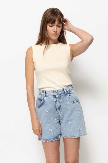 Short Nanny | Bleu Denim à fleurs